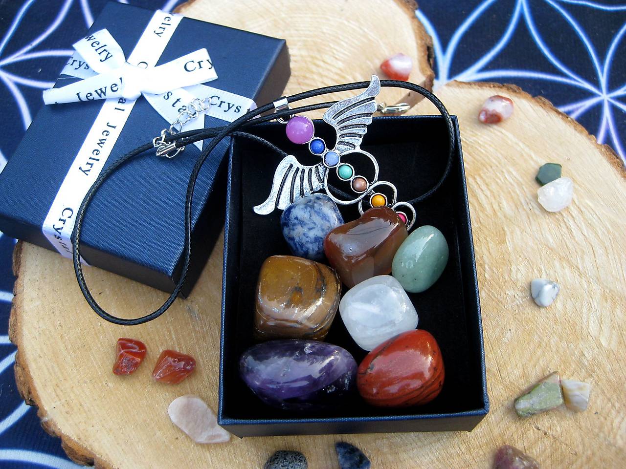 Darčekové balenie náhrdelník anjel čakry + minerály