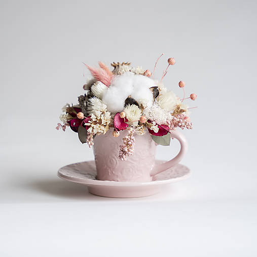 Dekorácie - Šálka s čiapkou kvetinovej peny (16x16 cm - Ružová) - 16846637_