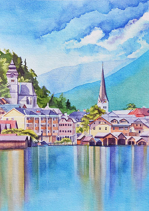 Obrazy - Pohľad na Hallstatt z juhu - 16850612_