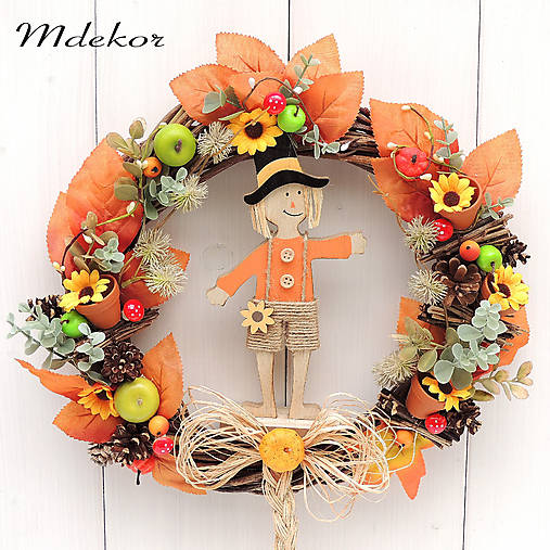 Dekorácie - Jesenný veniec so strašiakom - 16852002_