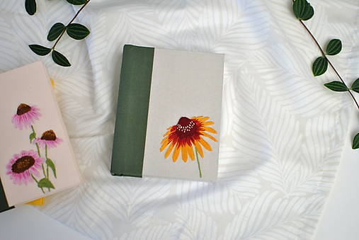 Papiernictvo - Zápisník "Echinacea" (Oranžová  na sivej - 150 listov, hrúbka zápisníka 2,8 cm) - 16854286_