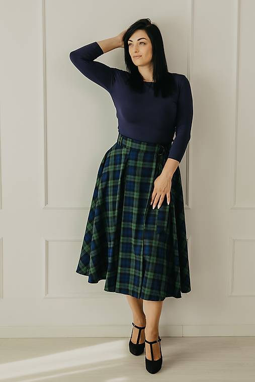 Sukne - Zavinovacia sukňa tartan Alica zelená - 16853978_