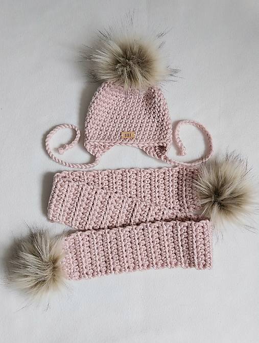 Detské čiapky - Púdrovo ružový zimný detský set čiapka a šál - 16853795_