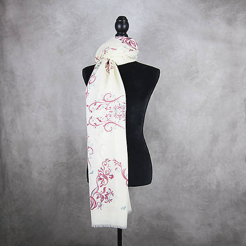 Šály a nákrčníky - Originálny zimný šál z Merino vlny so vzorom ORNAMENT IVORY - 16855389_