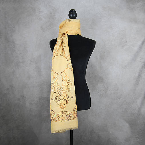 Šály a nákrčníky - Originálny zimný šál z Merino vlny so vzorom ORNAMENT ORANGE - 16855529_