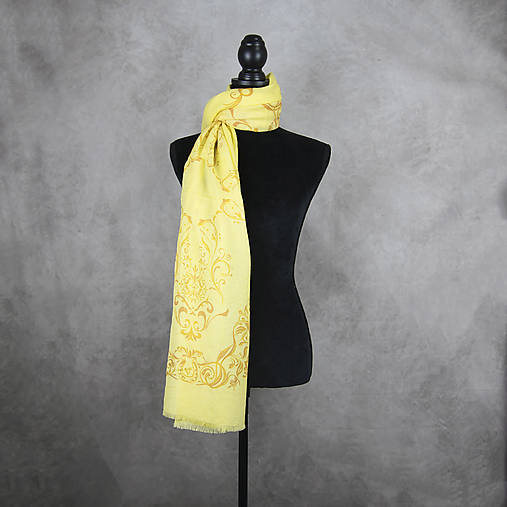 Šály a nákrčníky - Originálny zimný šál z Merino vlny so vzorom ORNAMENT YELLOW - 16855619_
