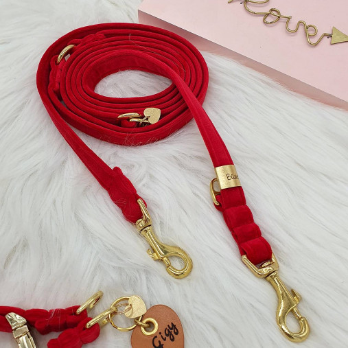 Pre zvieratá - Baxie zamatové vodítko červené, červené prepínacie zamatové vodítko pre psa, pohodlné venčenie psa - 16855547_