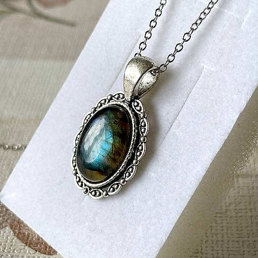 Antique Silver Labradorite Necklace / Náhrdelník s labradoritom E045