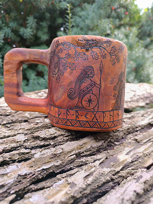 Nádoby - Valkýrie a Irminsul - Vikingský drevený pohár - Viking wooden mug - 16859901_