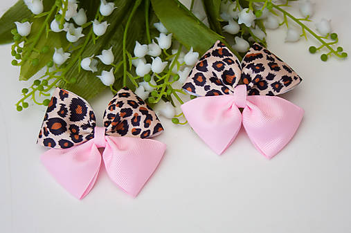 Detské doplnky - Mašličková sponka do vlasov - Ružová leopard - 16859708_