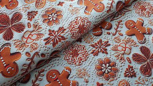 Textil - Bavlnená látka s vianočným motivom (Štrikované medovníky) - 16863933_