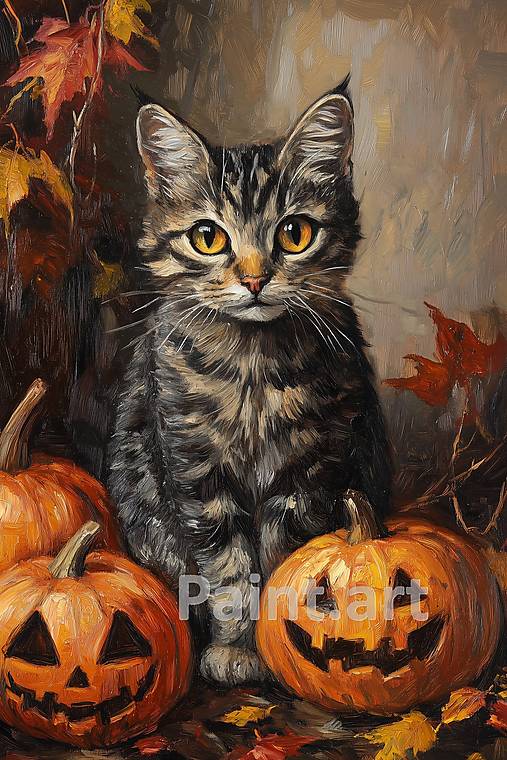 Grafika - Strakatá mačka - Halloween (č.210) - 16865244_