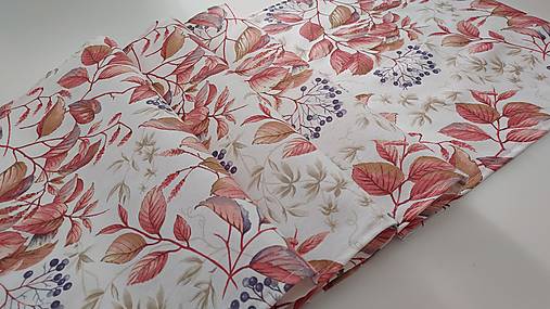Úžitkový textil - Stredový obrus, jesenné listy a borievka" (Stredový 138×35cm) - 16869085_