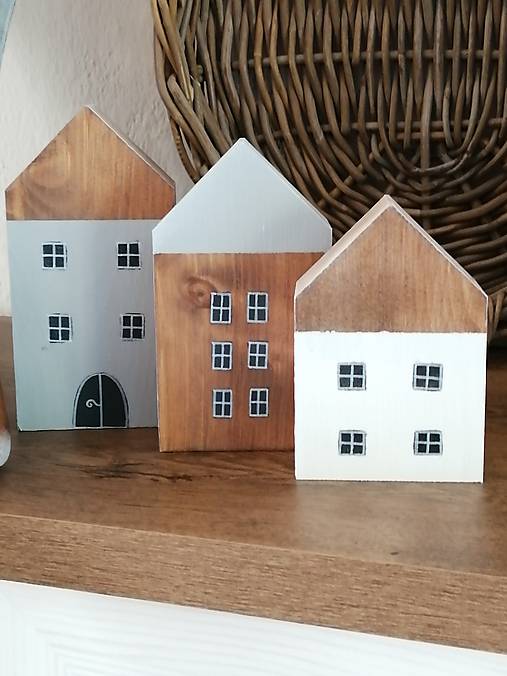 Dekorácie - Domčeky - sada 3 ks - 16868575_