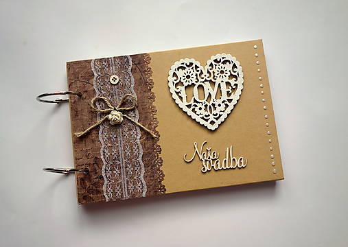 Papiernictvo - Svadobný kraft fotoalbum - svadobná kniha hostí A5 - 16870084_
