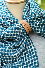 Šatky - Veľká oversized ľanová šatka, pléd, ľanová šatka Houndstooth modro-zelenej farby pre ženy - 16875491_