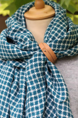 Šatky - Veľká oversized ľanová šatka, pléd, ľanová šatka Houndstooth modro-zelenej farby pre ženy - 16875492_
