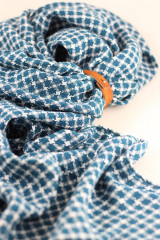 Šatky - Veľká oversized ľanová šatka, pléd, ľanová šatka Houndstooth modro-zelenej farby pre ženy - 16875496_