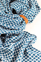 Šatky - Veľká oversized ľanová šatka, pléd, ľanová šatka Houndstooth modro-zelenej farby pre ženy - 16875498_