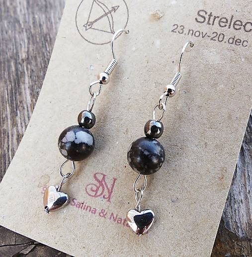 Náušnice - Náušnice srdiečka z liečivého kameňa obsidiánu pre znamenie strelec - 16877198_