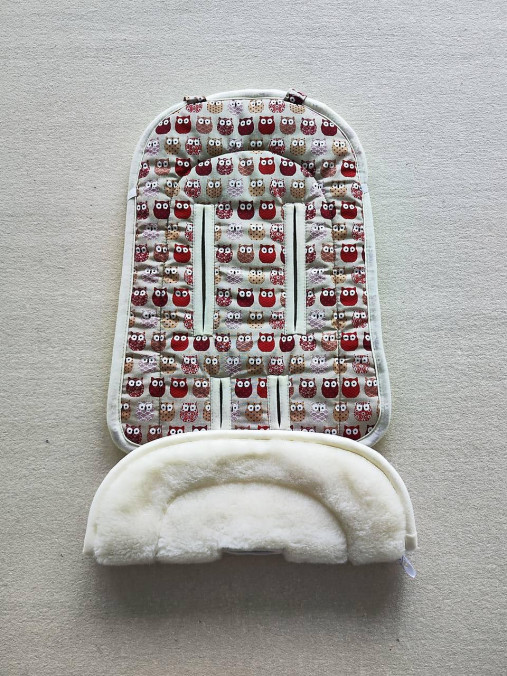 Detský textil - Joolz AER Seat Liner / Podložka do kočíka 100% Merino top super wash Natural Sovička červená - 16878717_