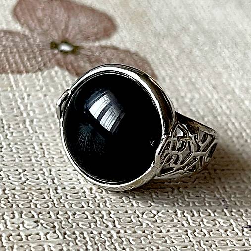 Black Agate Antique Silver Ring / Prsteň s čiernym achátom E050