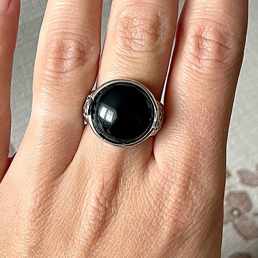 Black Agate Antique Silver Ring / Prsteň s čiernym achátom E050