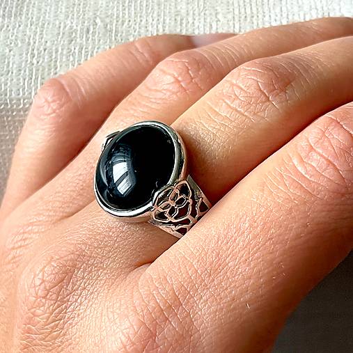 Black Agate Antique Silver Ring / Prsteň s čiernym achátom E050