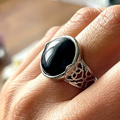 Black Agate Antique Silver Ring / Prsteň s čiernym achátom E050