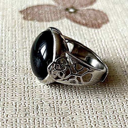 Black Agate Antique Silver Ring / Prsteň s čiernym achátom E050