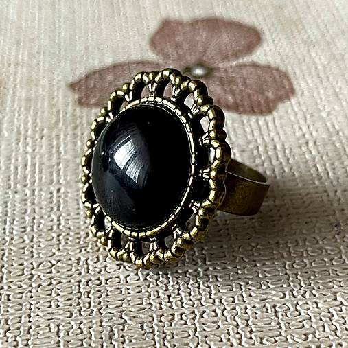 Black Agate Bronze Ring / Prsteň s čiernym achátom E050