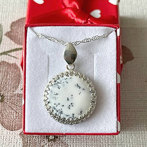 Dendritic Opal Filigree Pendant AG925 / Strieborný prívesok s prírodným dendritickým opálom E050