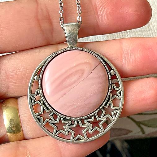 ZĽAVA 30% Pink Peruvian Opal Antique Silver Pendant / Prívesok s opálom Peru E050