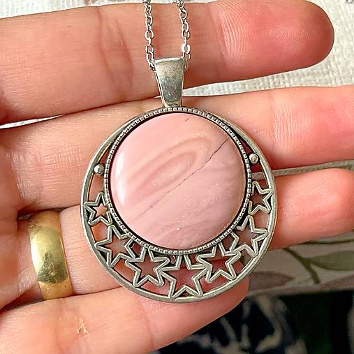 ZĽAVA 30% Pink Peruvian Opal Antique Silver Pendant / Prívesok s opálom Peru E050