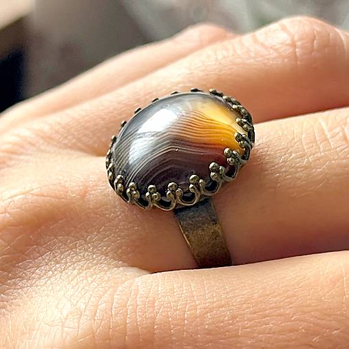 Brown Agate Bronze Ring / Prsteň s hnedým achátom E050