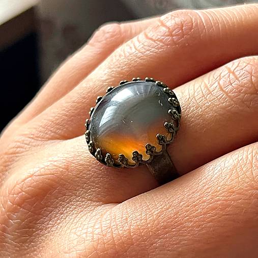 Brown Agate Bronze Ring / Prsteň s hnedým achátom E050