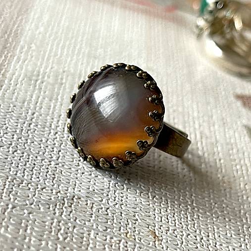 Brown Agate Bronze Ring / Prsteň s hnedým achátom E050