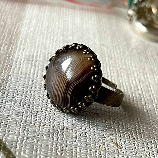 Brown Agate Bronze Ring / Prsteň s hnedým achátom E050