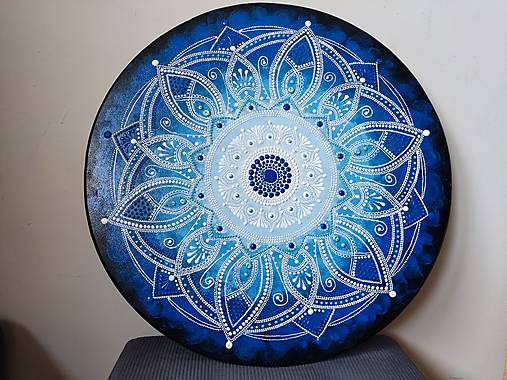 Obrazy - Mandala, 50 cm, modro-biela mandala - 16882571_