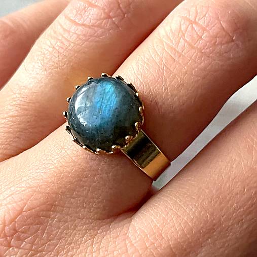 Labradorite Stainless Steel Gold Ring / Elegantný prsteň s labradoritom E050