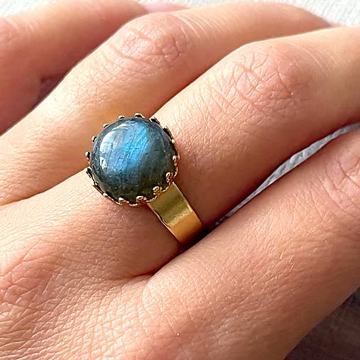 Labradorite Stainless Steel Gold Ring / Elegantný prsteň s labradoritom E050