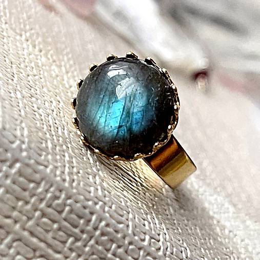 Labradorite Stainless Steel Gold Ring / Elegantný prsteň s labradoritom E050