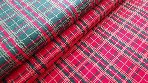 Textil - Bavlnená látka káro s lurexom (Červené) - 16887479_