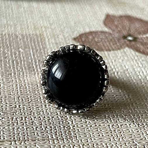 Black Agate Antique Silver Ring / Prsteň s čiernym achátom E050