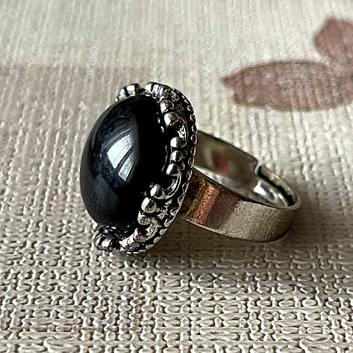 Black Agate Antique Silver Ring / Prsteň s čiernym achátom E050