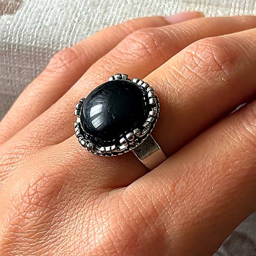 Black Agate Antique Silver Ring / Prsteň s čiernym achátom E050