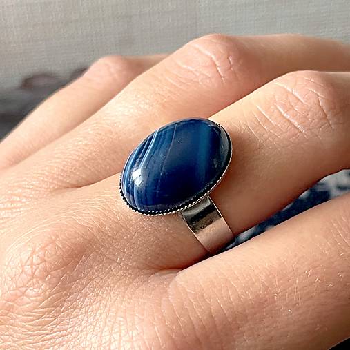 ZĽAVA 50% Blue Agate Ring / Prsteň s modrým achátom E050