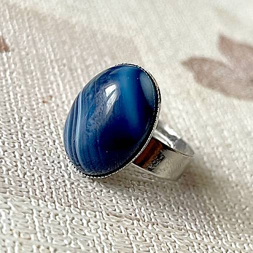 ZĽAVA 50% Blue Agate Ring / Prsteň s modrým achátom E050