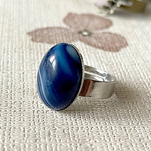 ZĽAVA 50% Blue Agate Ring / Prsteň s modrým achátom E050