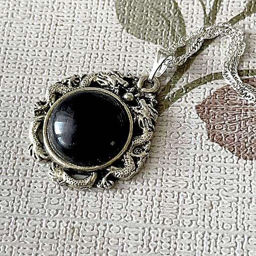 ZĽAVA 70% Black Agate Antique Silver Pendant / Prívesok s prírodným achátom E051